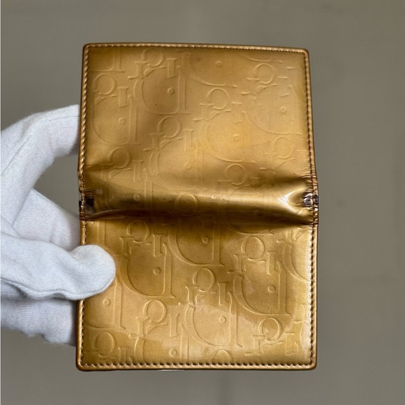 Gold And Pink Dior Card Holder Wallet - Patent Leather Oblique Pattern - Picture 3 of 16